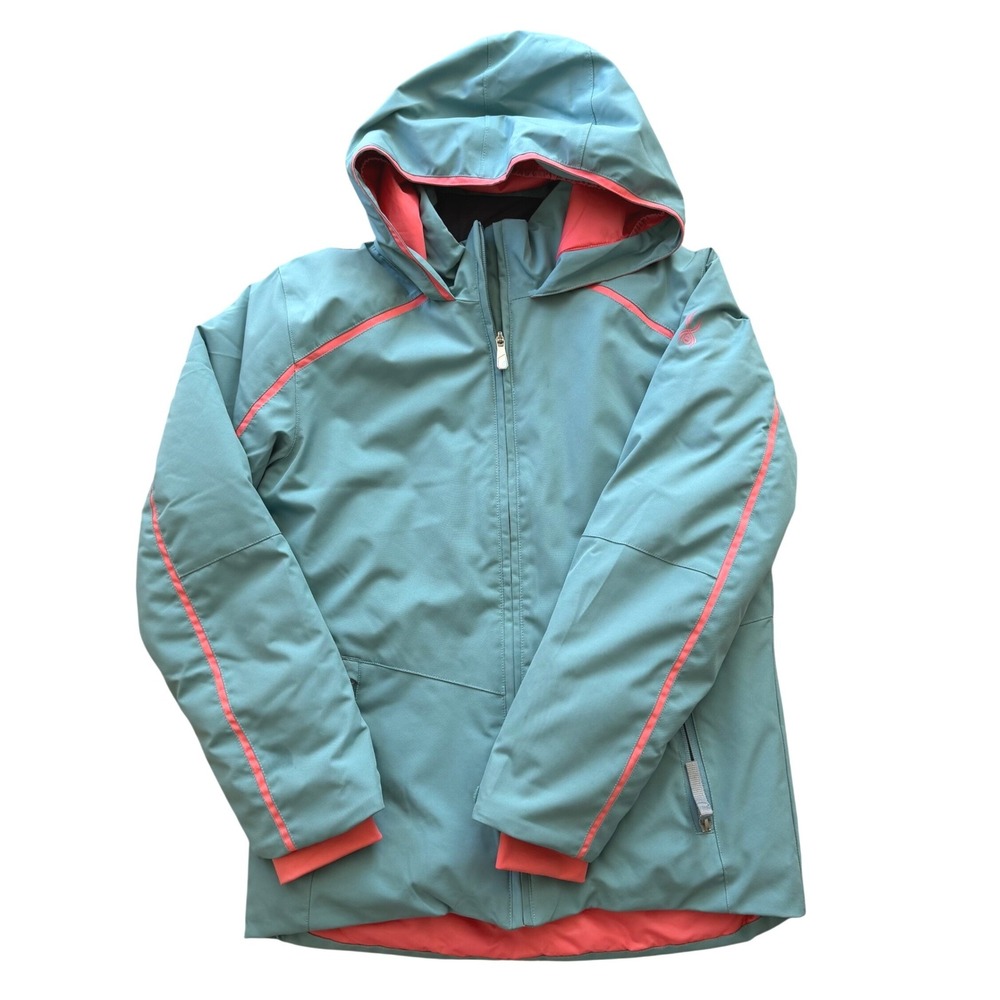 Spyder Kids Insulated Ski Snowboard Jacket Teal Pink Hooded Winer Size 18 XS/S‎